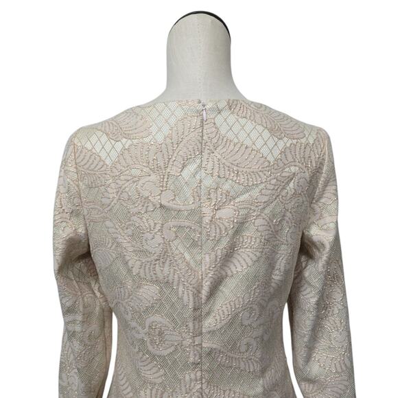 Belle Badgley Mischka Metallic Jaquard Rose Gold Ivory Dress Womens Size 10 - Picture 9 of 10
